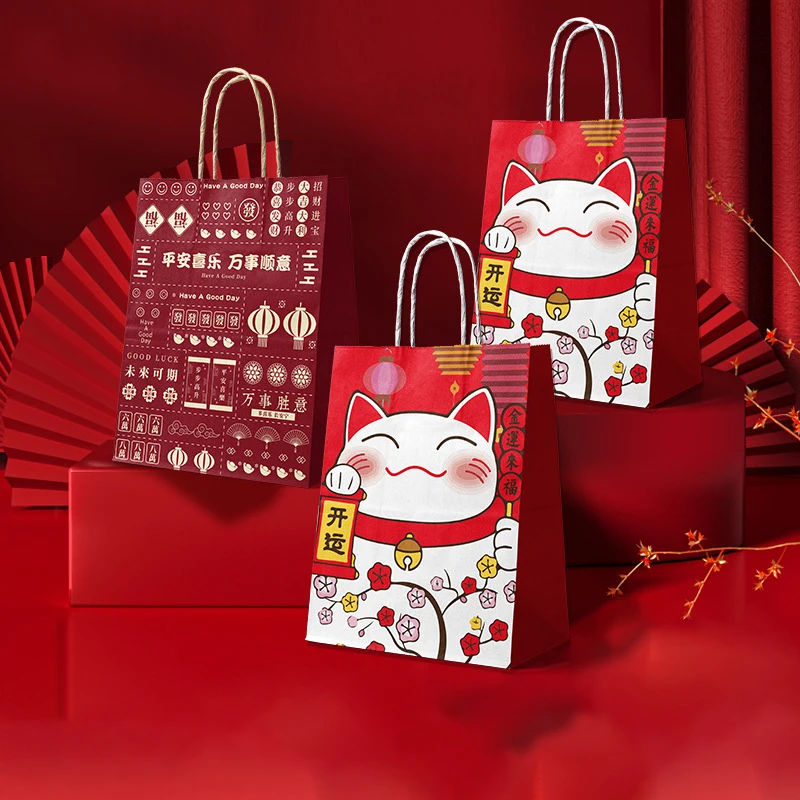 

Chinese New Year Gift Bag 2022 new Lucky Cat Festive Souvenir Kraft Paper Tote Bag новогодние украшения 2022 wholesale