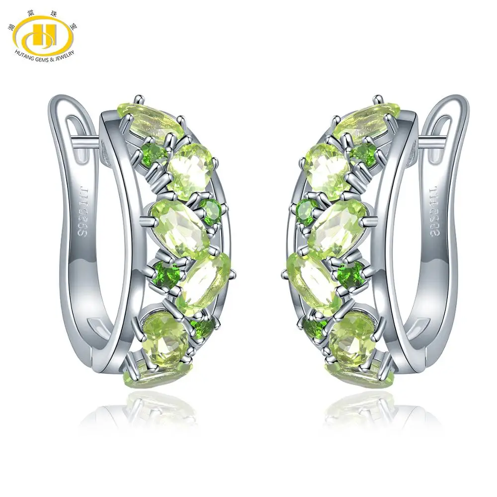 Peridot Hutang 0.9ct натуральный гранат женские серьги-кольца твердые 925 пробы серебряные ювелирные изделия с красным драгоценным камнем элегантный дизайн Новое поступление - Цвет камня: Peridot