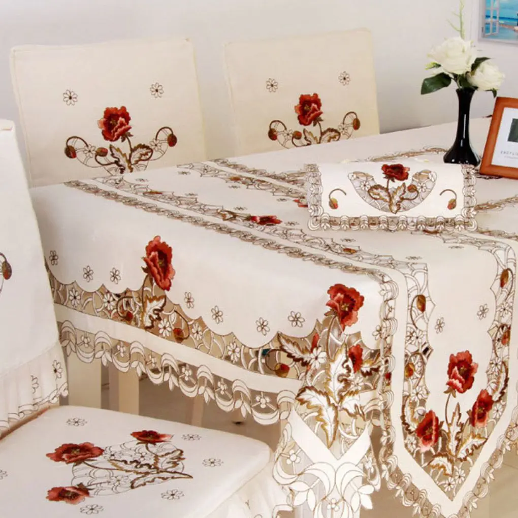 

Floral Embroidered Cloth Vintage Desk Tablecloth Placemat Home Decoration Table Cover Rectangular Wedding Banquet Table Cloth