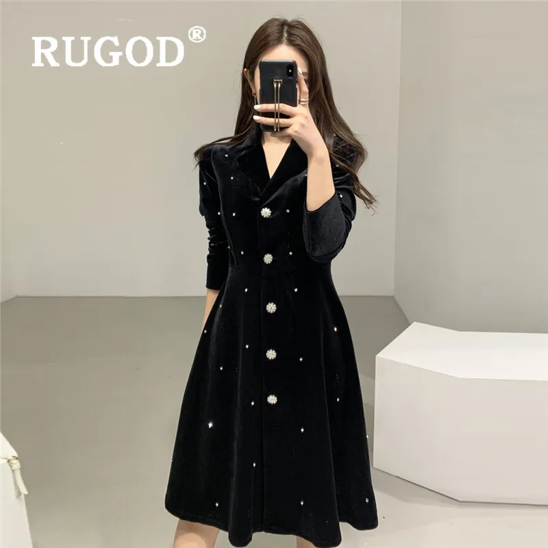 платья женские RUGOD элегантное бархатное платье с бусинами женское модное рубашка