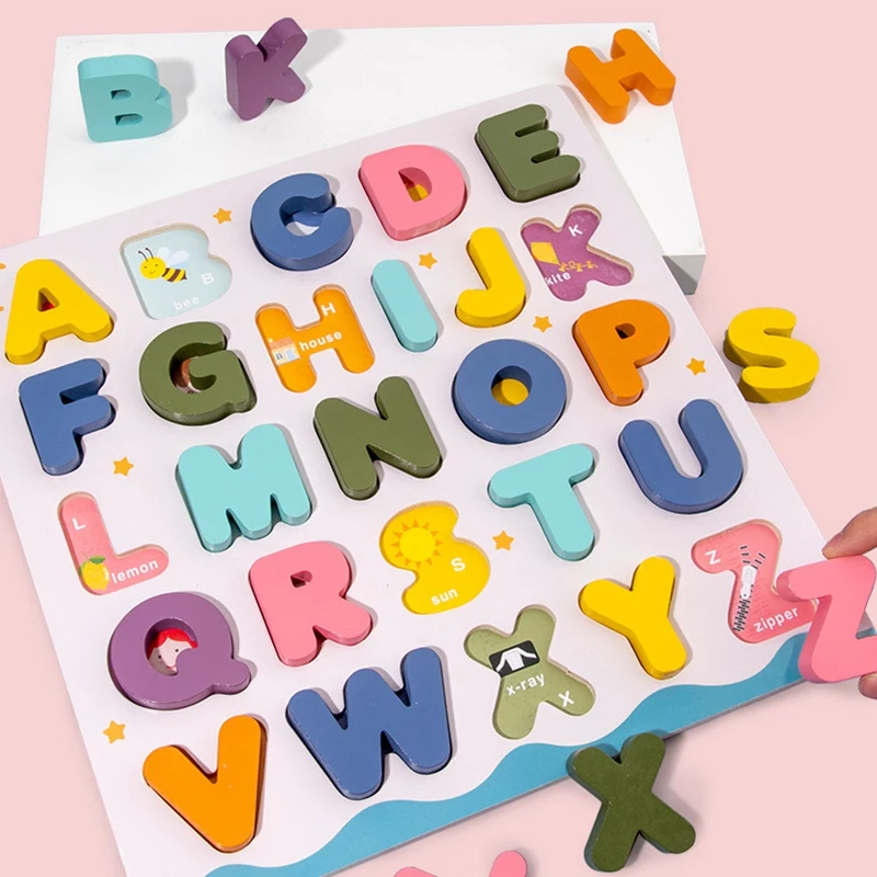 

Alphabet Number Puzzles Set Wooden Upper Case Letter and Number Learning Board Toy Early Education Learning for Toddlers