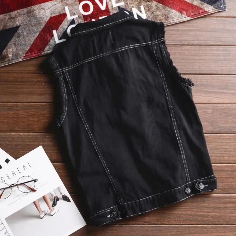 Idopy Модные мужские джинсовый жилет в стиле панк рваные вечерние Slim Fit Лоскутная