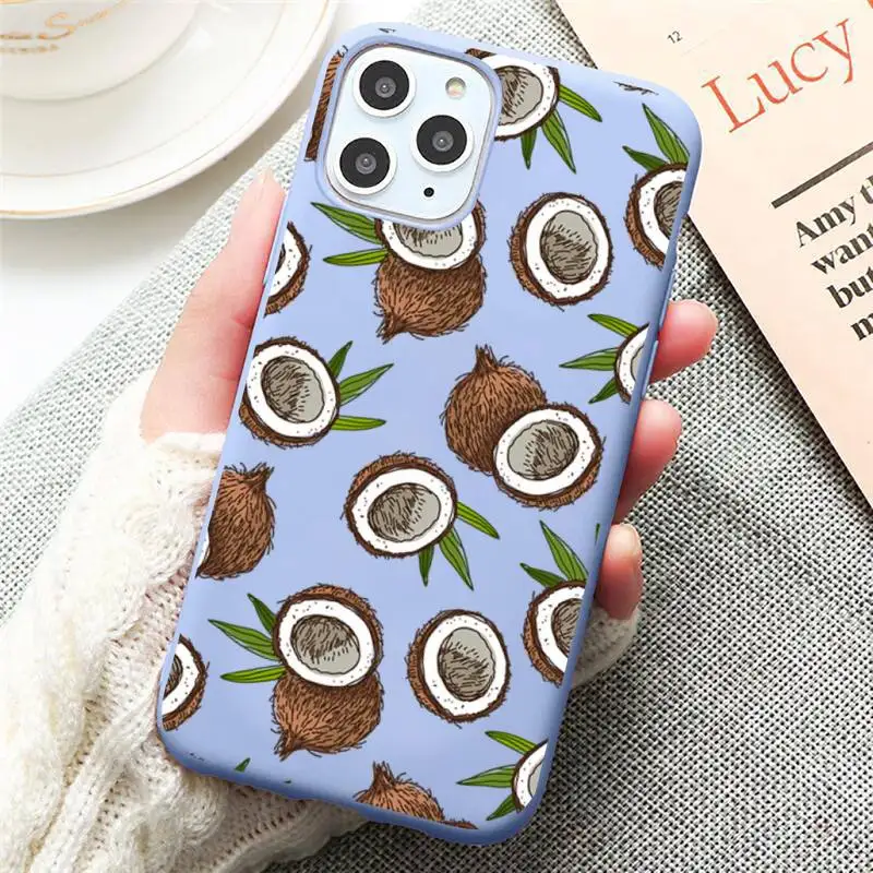 

Summer beach fruit coconut Phone Case Candy Color for iPhone 6 7 8 11 12 s mini pro X XS XR MAX Plus