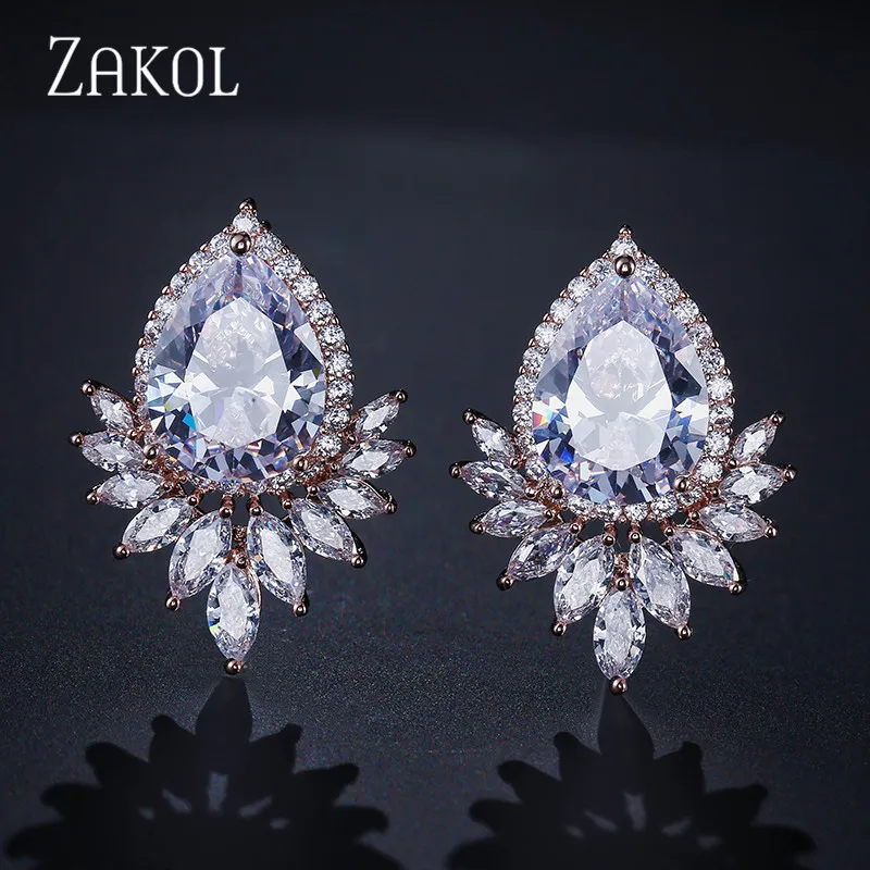 Женские серьги-гвоздики ZAKOL романтические серьги-капельки с фианитами белого