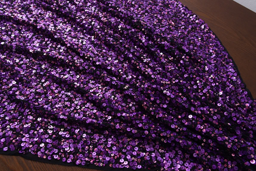 100% натуральная ткань креп-Жоржет фиолетовые пайетки жемчуг бисером блестящая