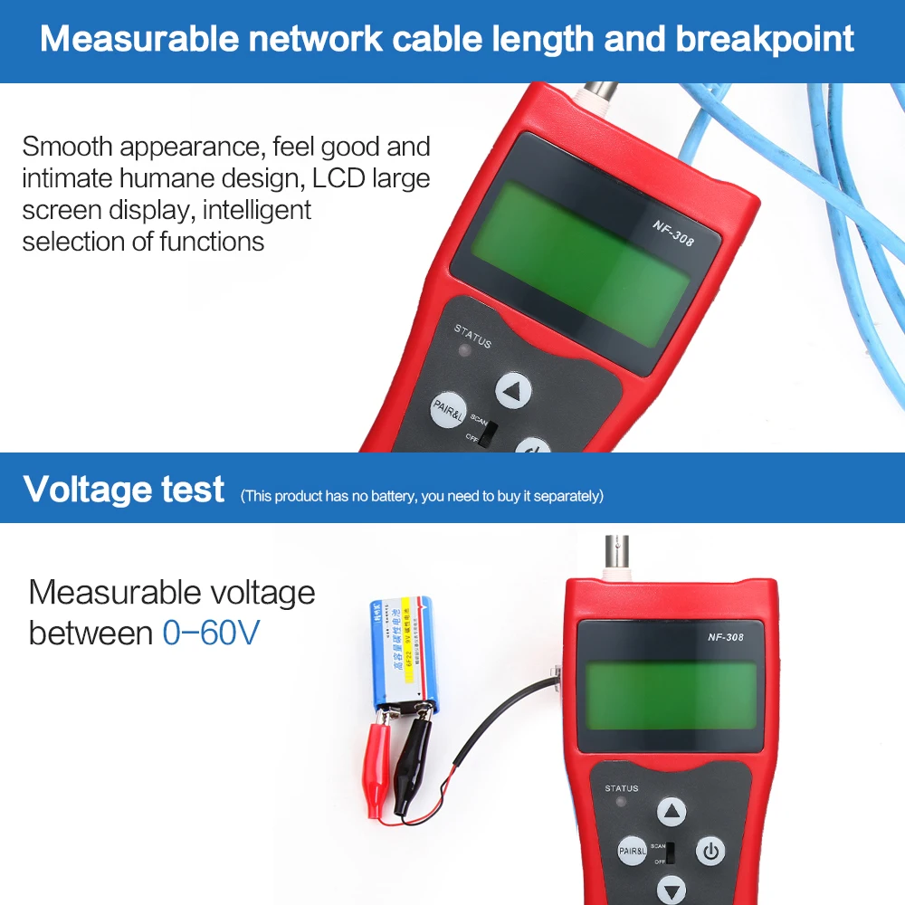 

Multi-functional LCD Network Cable Tester High Precision Line Finder Coaxial Line Tester RJ11 RJ45 Wire Length Finder Tester