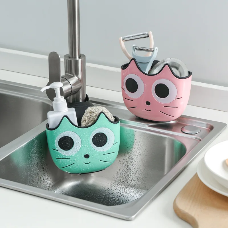 

Cartoon cat multifunctional sink drain hanging bag kitchen faucet storage bag household Kitchen accessories