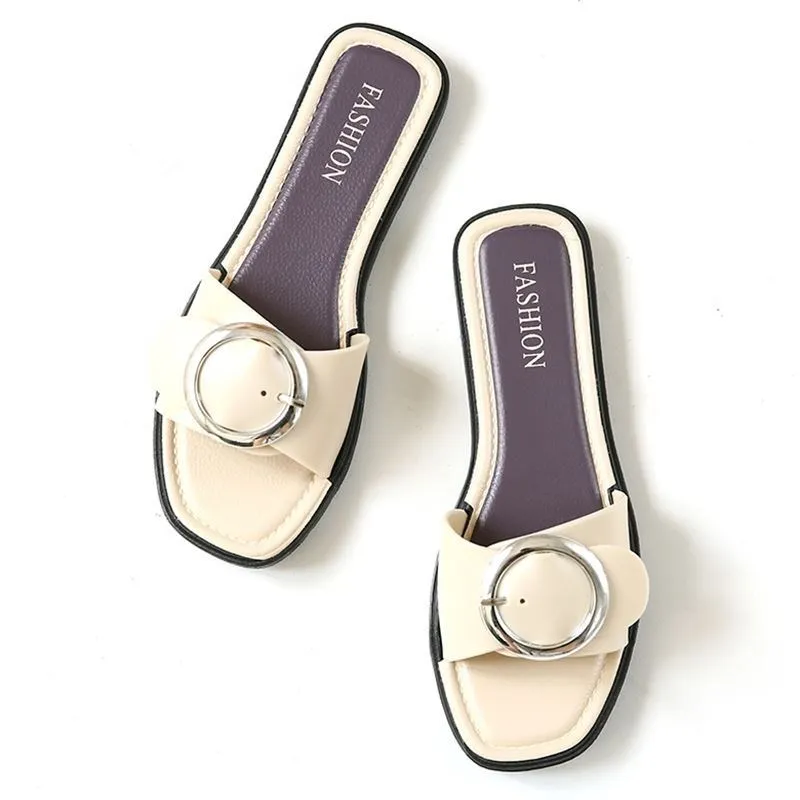 Обувь с квадратной пряжкой женская летняя модная обувь на плоской подошве и