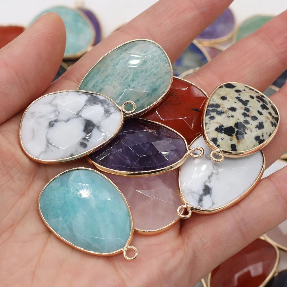 

Natural Stone Pendant Oval Shape Faceted Exquisite Gem Charms For Jewelry Making DIY Bracelet Necklace Earrings Accessories