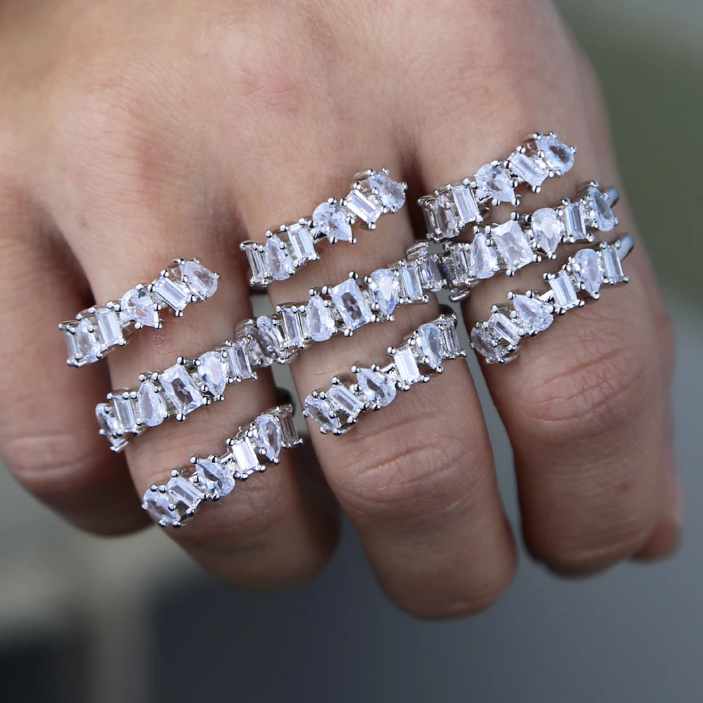 Женское кольцо на весь палец с фианитом|Кольца| |