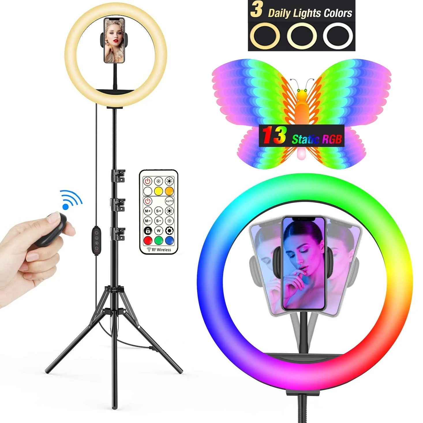 

10in RGB LED Selfie Ring Light Photography RingLight Circle Dimmable Lamp Tripod Fill Light Phone Stand Holder Trepied Makeup