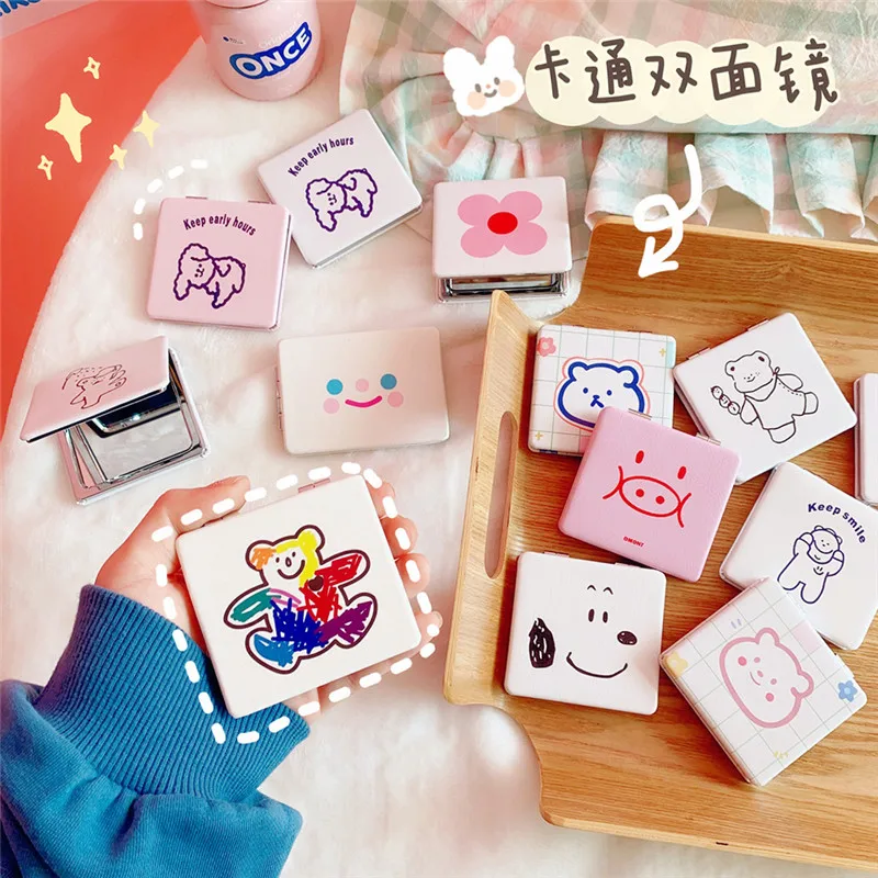 

Милые мини-зеркала для макияжа Ins для девочек Корейский милый медведь собака мультяшный складной компактный косметический путешествия кар...