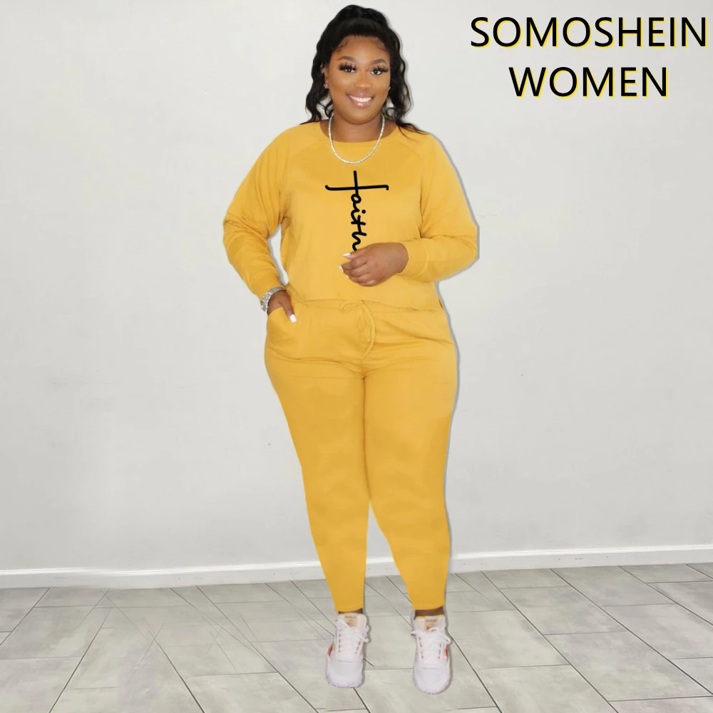 

Женская повседневная одежда Somoshein, комплекты брюк с длинным рукавом и круглым вырезом, домашняя одежда, однотонная осенняя одежда, свободна...