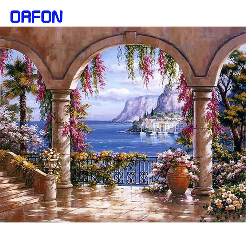 Рамка в древнем греческом стиле DIY живопись по номеру пейзаж Раскраска номерам