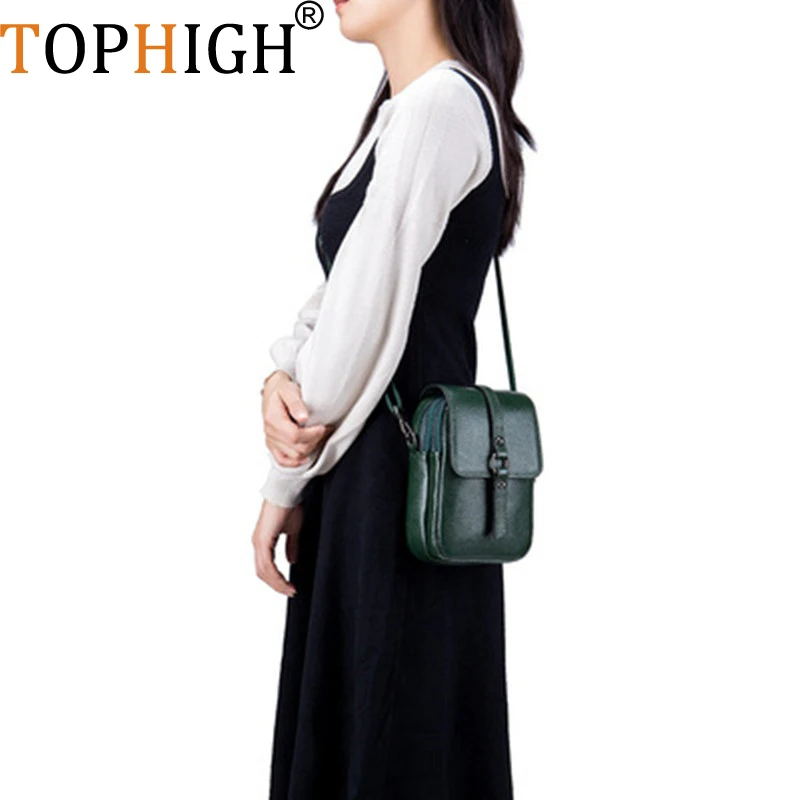 

Новинка, сумка TOPHIGH, зеленая маленькая кожаная сумка через плечо для женщин 2023, брендовый дизайнерский женский кошелек для телефона, Женская...