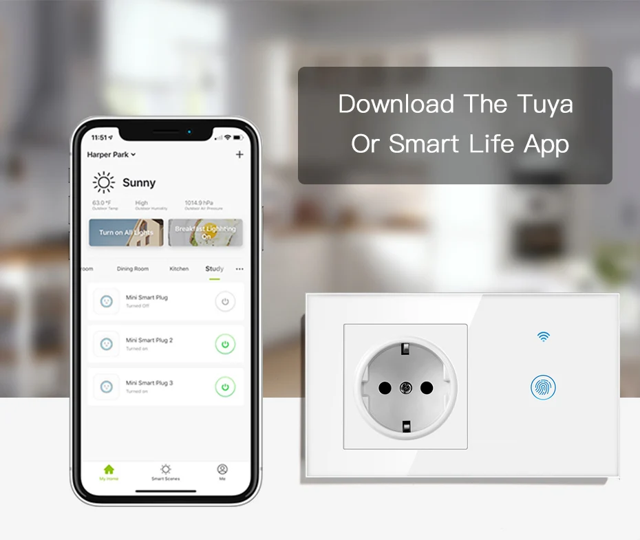 Умный сенсорный выключатель Szaoju Tuya с поддержкой Wi-Fi 1/2/3 кнопочный света