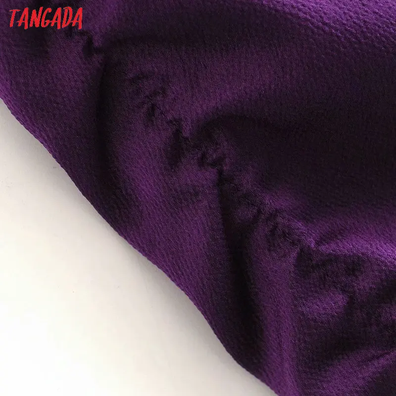Tangada Женская винтажная фиолетовая блузка с бантом на плече и круглым вырезом с длинным рукавом, шикарная винтажная рубашка, blusas femininas 3A71