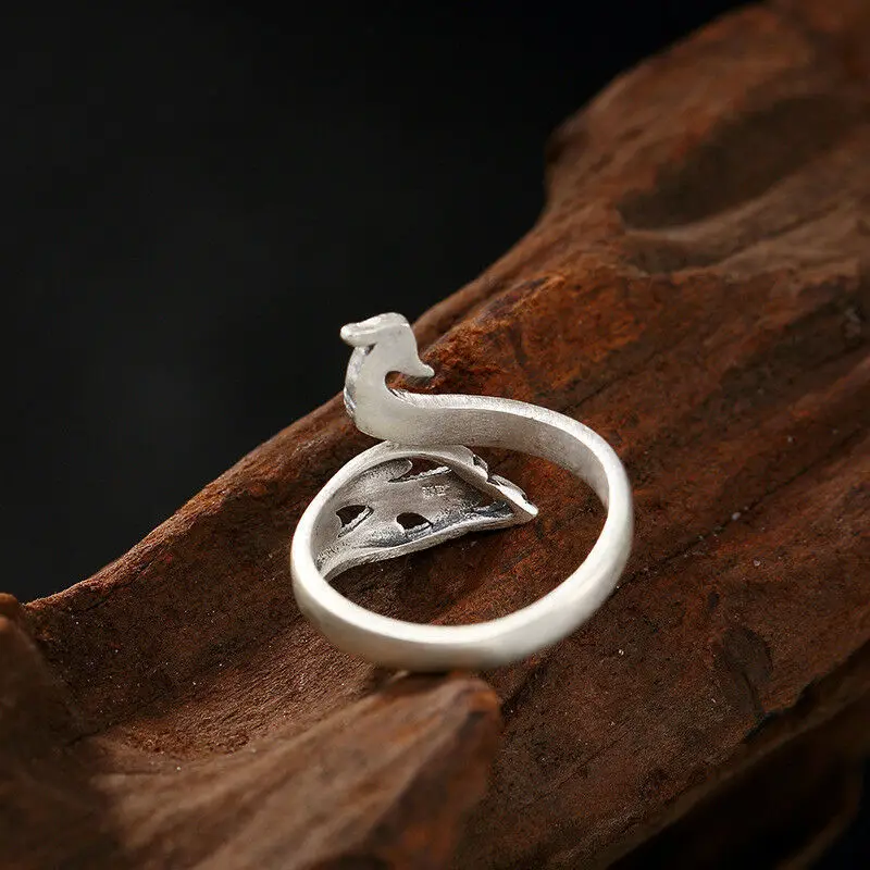 Женское кольцо с птицей Феникс винтажное регулируемое из тайского серебра 925