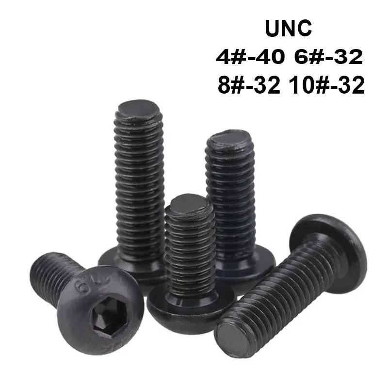 

10Pcs Grade 10.9 Black UNC Hex Hexagon Socket Button Head Screws US Standard Round Head Screw Bolts 4#-40 6#-32 8#-32 10#-32