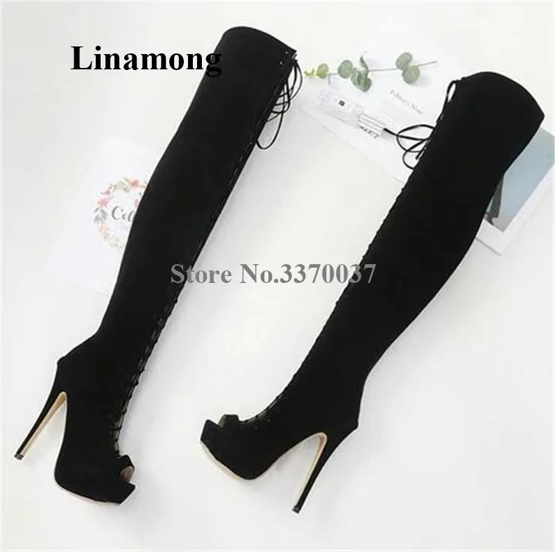 Лидер продаж женские пикантные замшевые сапоги-гладиаторы с открытым носком на