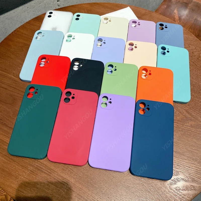 Shockproof Silicone Soft Case Cover For iPhone 13 14 Pro Max 12 11 Pro X XS Max 7 8 Plus Solid Color Simple Couple Case Coque