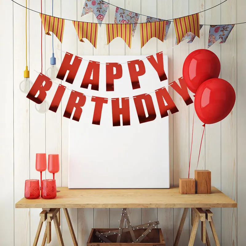 Kids Adult Happy Birthday Party Decoration Gold Silver Pink Flags And Banners Wall Hanging Bunting 1st | Дом и сад