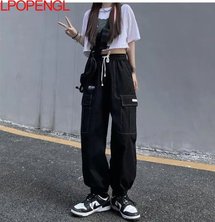 

Summer Men's Women's High-waist Casual Trousers Stitching 2021 New Fashion Loose Harajuku Tooling Trousers And Feet Streetwear