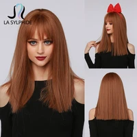 la sylphide halloween cosplay lolita wig medium long straight deep brown synthetic hair wigs with bangs for woman daily party