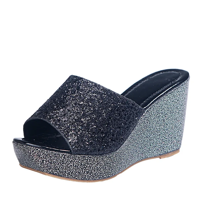 

Slope heel high heel sandal women's summer 2020 new waterproof platform fish mouth high heel slip thick bottom muffin flip