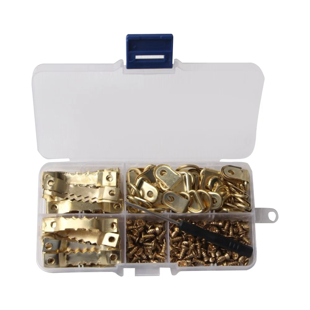 

251pcs Picture Hooks Hanging Set Golden Triangle D-Ring Square Head Double-sided Serration Oil Painting Mirror Frame Hooks