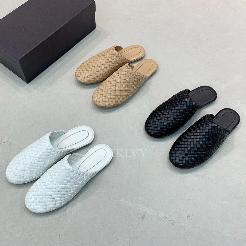 

New Spring Braided Flat Half Slippers Women Closed Toe Comfort Leisure Sandals Designer Hand Weave Shoes Lazyman Mules Female