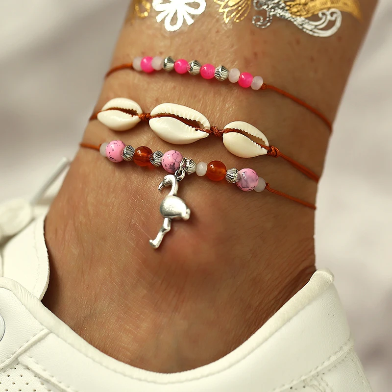 2019 винтажный креативный ножной браслет подвеска Фламинго розовый на ногу из