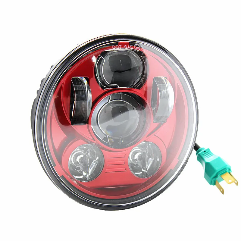 

NEW-5.75 LED Round Headlight Motorcycle 5-3/4 Headlight for Dyna Street Bob Low Rider Custom Sportster Iron 883 Red