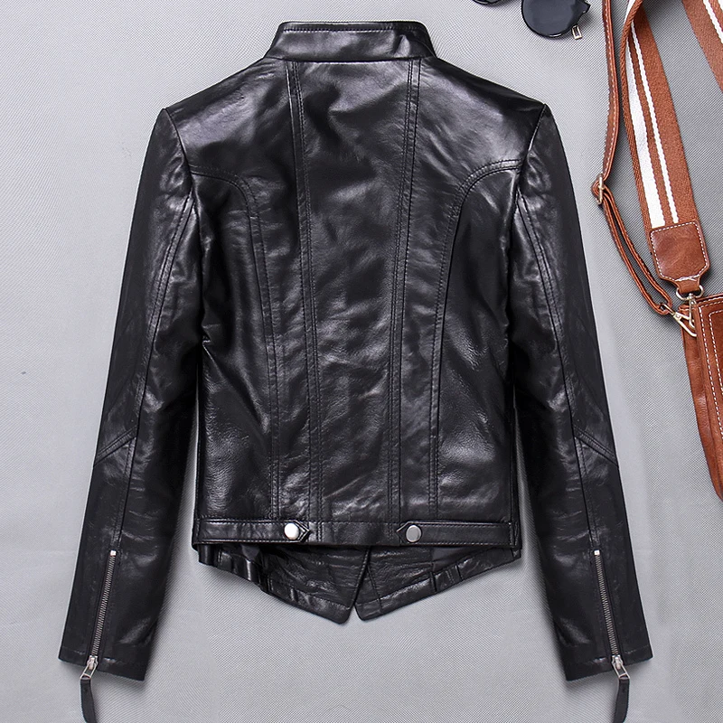 2020 Genuine Women 100% Sheepskin Coat Slim Fit Biker Motorcycle Jacket Autumn Real Leather Jackets 1715