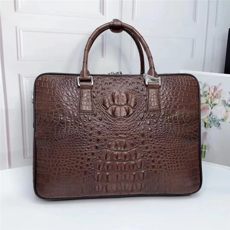 

Exotic True Alligator Skin Businessmen ZIP Portfolio Briefcase Handbag Authentic Real Crocodile Leather Male Large Shoulder Bag