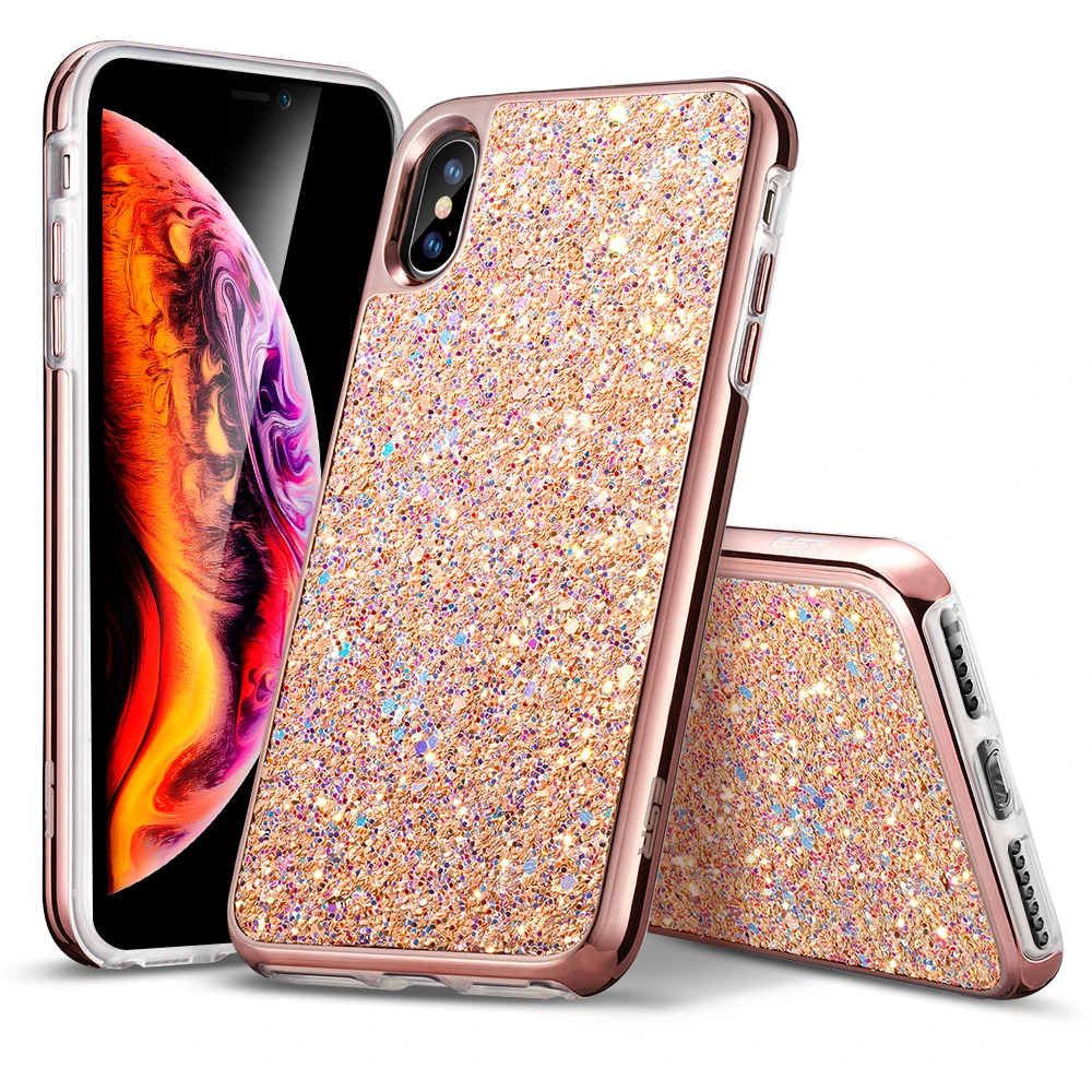 Жесткий блестящий чехол ESR для iPhone X/Xs/Xr/Xs Max, блестящий чехол из жесткого поликарбоната, мягкая задняя крышка из тпу, милый чехол для iPhone, роскошный чехол - Цвет: Rose Gold