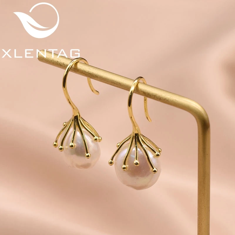 

XlentAg Natural Fresh Water White Pearl Earrings For Women Girl Engagment Birthday Fine Jewellery Bijoux En Argent 925 GE0335C