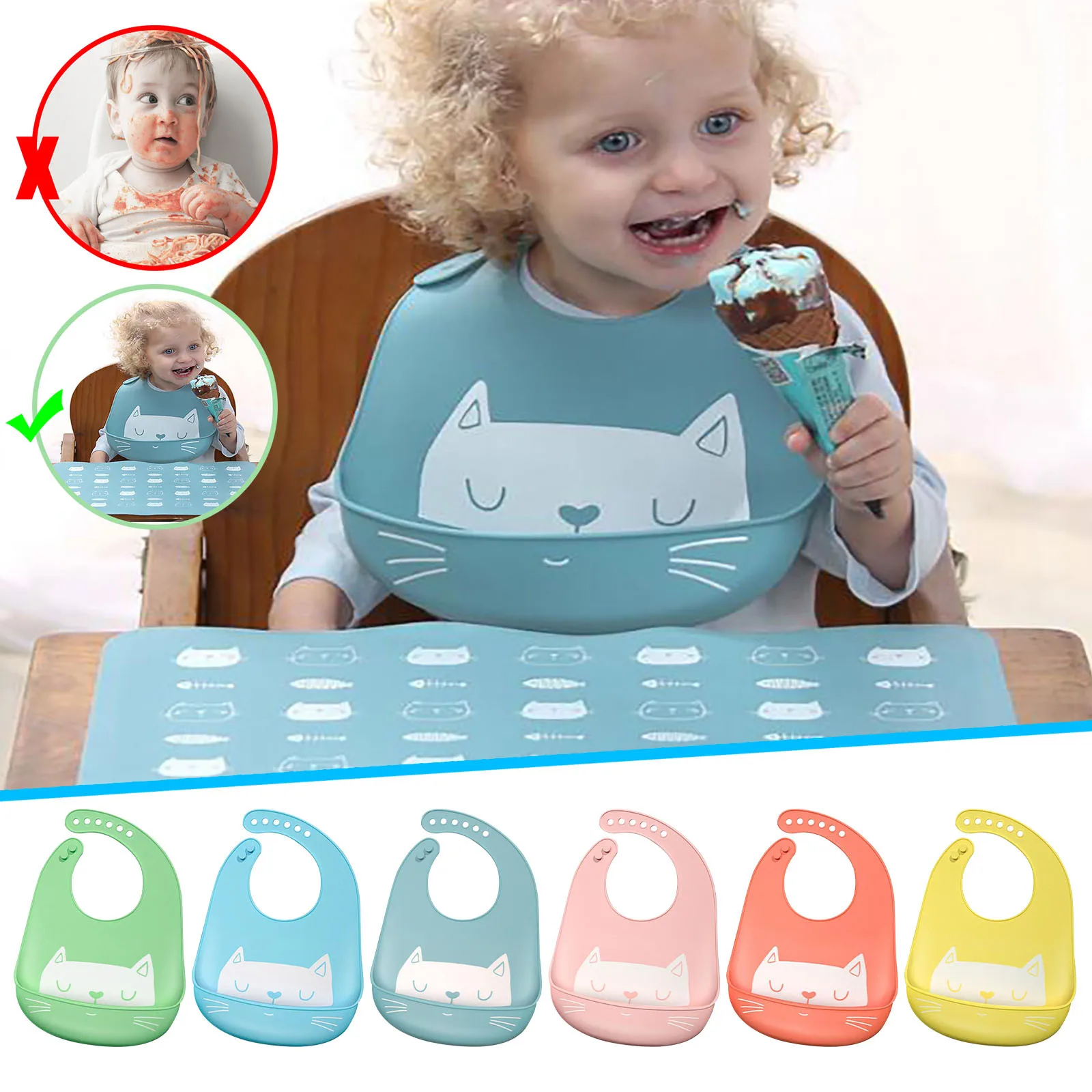 

Модный силиконовый нагрудник для детей Водонепроницаемый для младенцев, одежда с рисунком для детей, детские еды Силиконовый нагрудник с т...