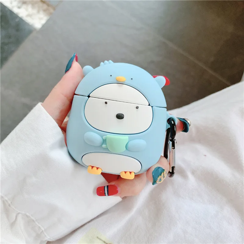 D Для Apple AirPods Kawaii Penguin чехол 3D милый мультфильм уплотнение рыба беспроводные наушники крышка оболочка для Airpods 2 Earpods аксессуары - Цвет: D