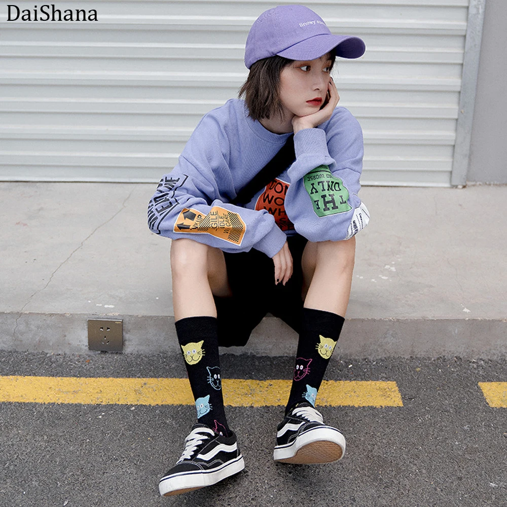 DaiShana New Arrival Harajuku Women Socks Combed Cotton Cat Dog Pattern Happy Socks Unisex Fashion Casual Ankle Girl Socks Meias