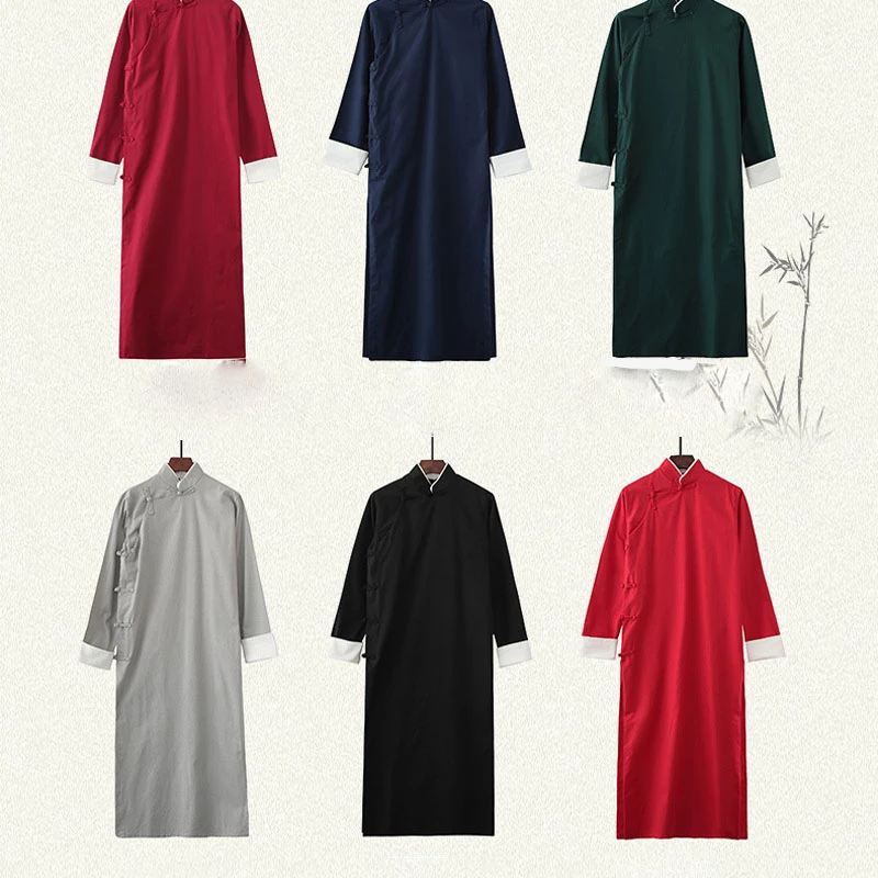 9 Colors Chinese Style Traditional Kung Fu Retro Male Tang Suit Gown Crosstalk Performance Tunic Pure Cotton Linen |