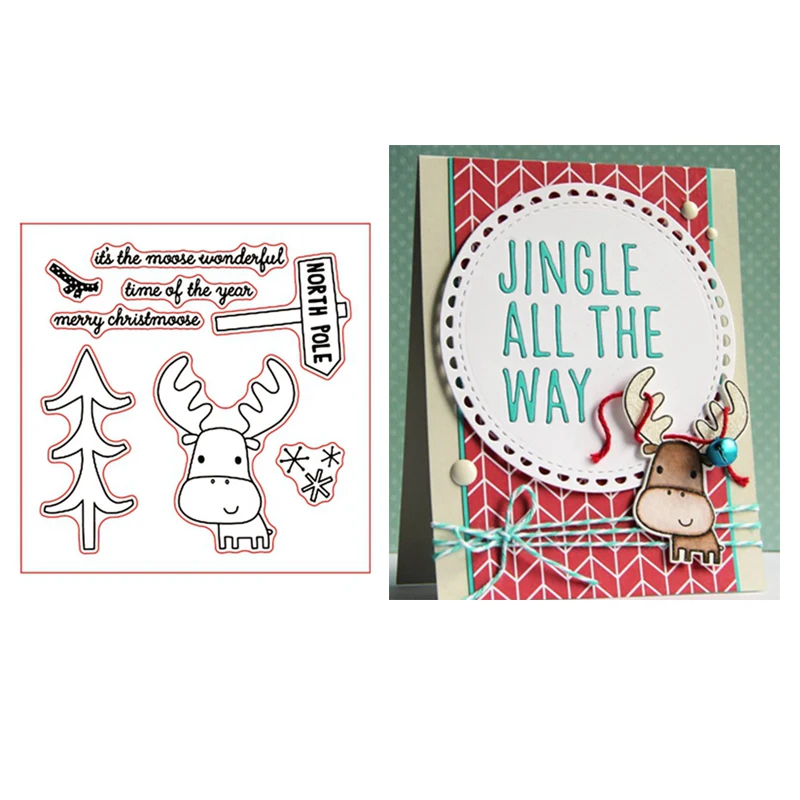 Рождественский штамп в виде лося 4 х4 дюйма прозрачный альбом для фотографий