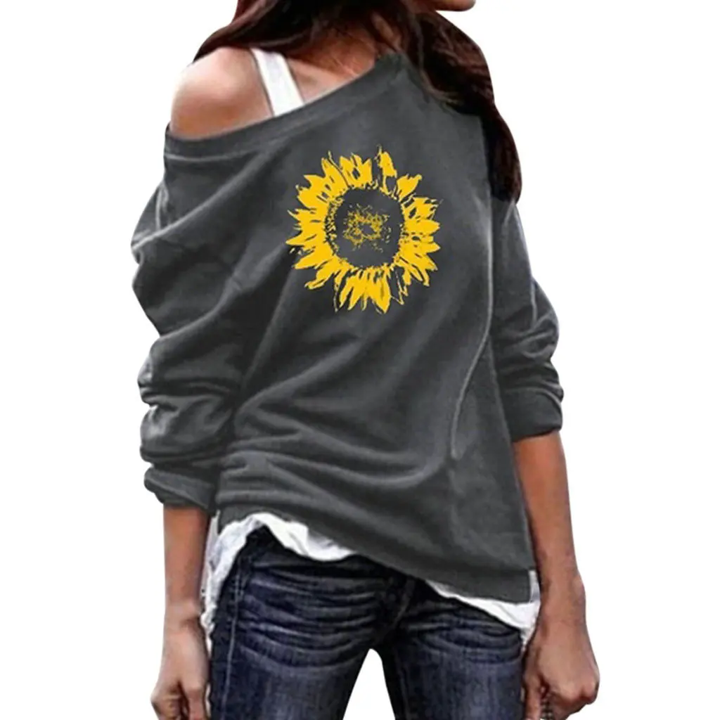 

2020 nian Hot Selling Spring Western Style Printed Sexy off-Shoulder Hoodie WOMEN'S Top