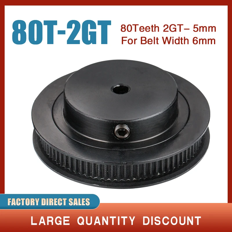 

80 Teeth 2M 2GT synchronous Black Anodized Pulley Bore 5mm for width 6mm 2MGT Timing Belt GT2 pulley Belt 80Teeth 80T