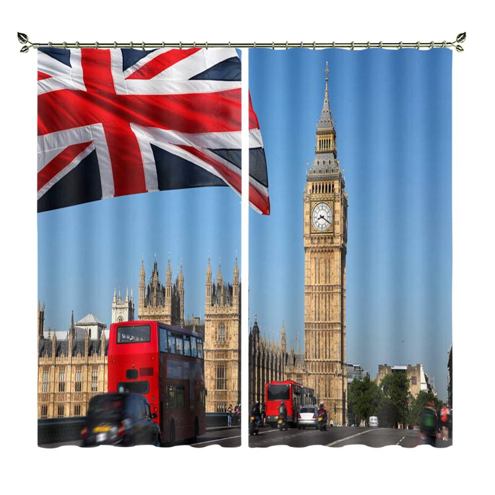 

Customized Pictures Of Bedroom Curtains With Clear And High-quality Shading Materials Of The British Flag And Big Ben