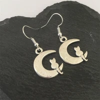 cat moon earrings cat earrings cat jewellery cat lover gift animal earrings animal jewellery animal lover gift