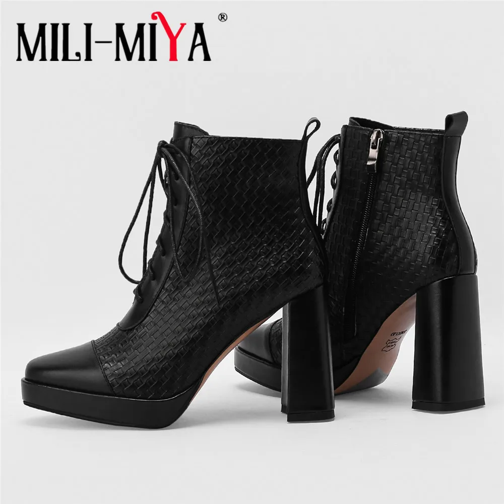 

MILI-MIYA New 2022 Platform Ankle Boots Women Autumn Winter Lace Up Thick High Heel Ladies Fashion Round Toe Casual Footwear