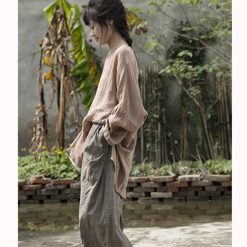 Pantaloni stile cinese per uomo donna estate pantaloni larghi e comodi in lino di cotone dritto pieghettato abbigliamento Casual Hanfu Zen