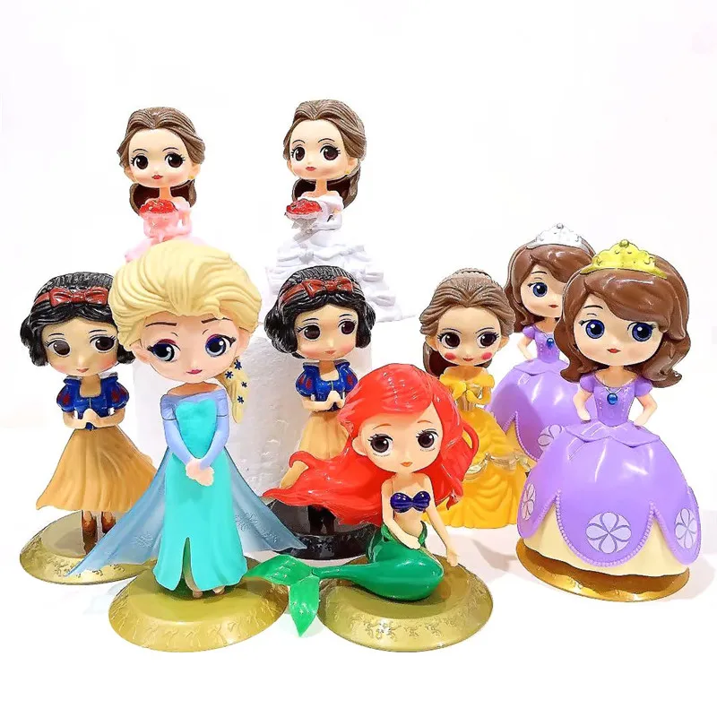 

Disney Princess Toys Frozen Elsa Snow White Mermaid Bell Sofia Action Figures Pvc Model Dolls Cake Decorations Birthday Gift