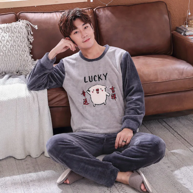 

2021 New For Men In Autumn And Winter Can Wear Heavy Flannel Suit Coral-fleece Pyjamas For Home Wear